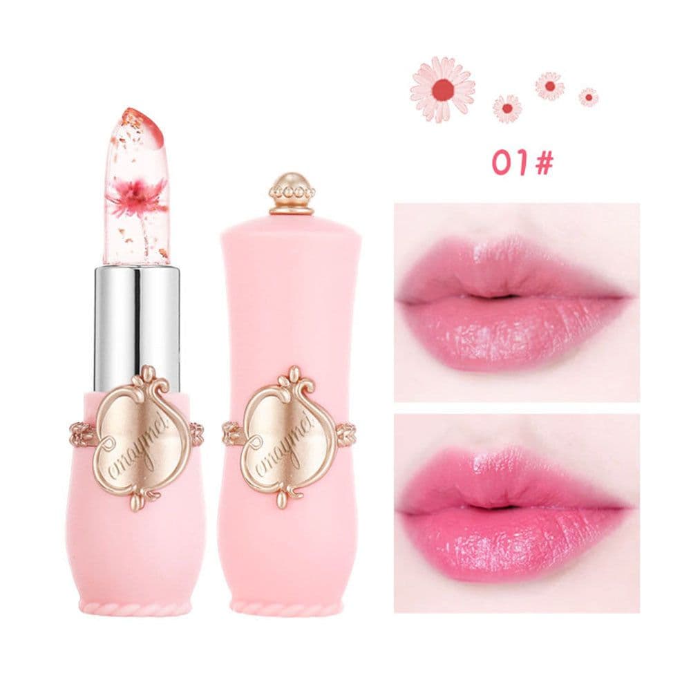 image-Cross-border emaymei dried flower gold leaf jelly color-changing lipstick transparent flower lipstick moisturizing color-changing lipstick wholesale
