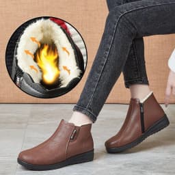 image-Women's Winter Cotton Boots - Yellow Brown Flat Heel Size 41