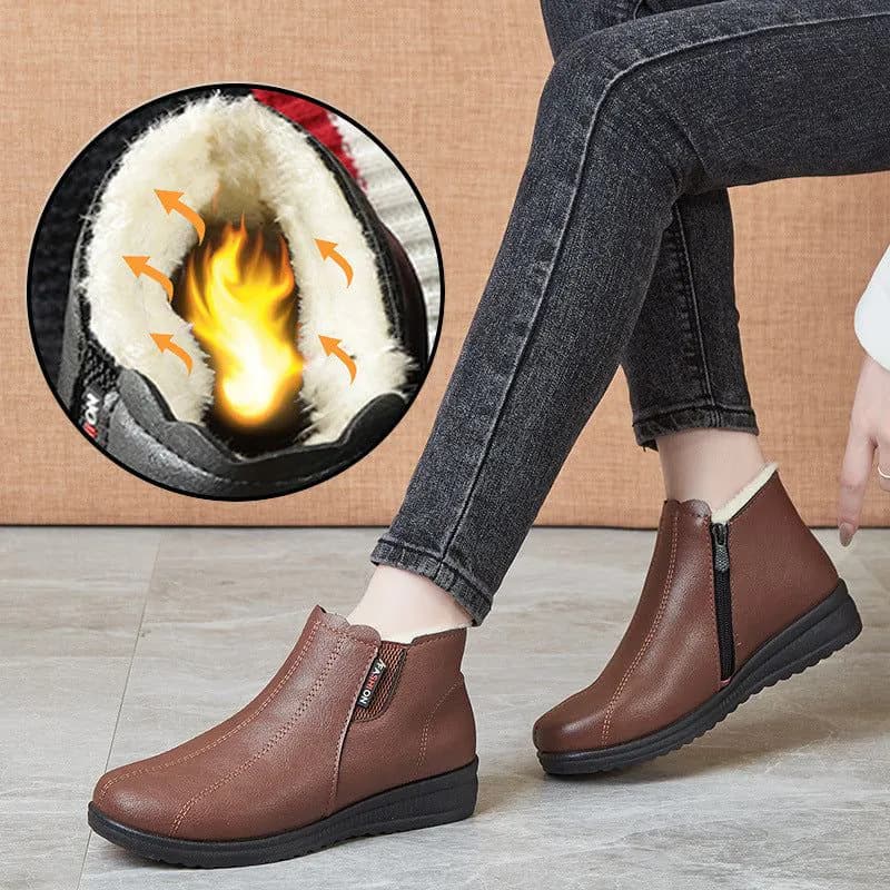 image-Women's Winter Cotton Boots - Yellow Brown Flat Heel Size 41
