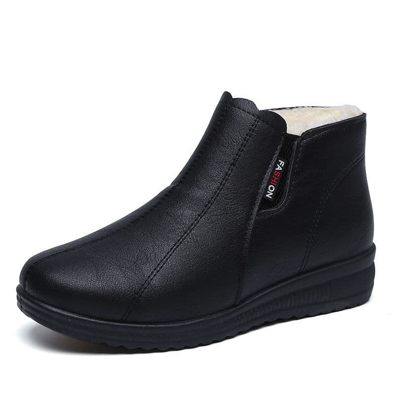 image-Winter mother shoes elderly cotton shoes soft bottom middle-aged and elderly women's short boots plus velvet warm boots flat grandma cotton leather shoes