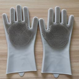 image-Silicone Cleaning Gloves - Grey, Heat Insulation, Multi-Purpose, One Size