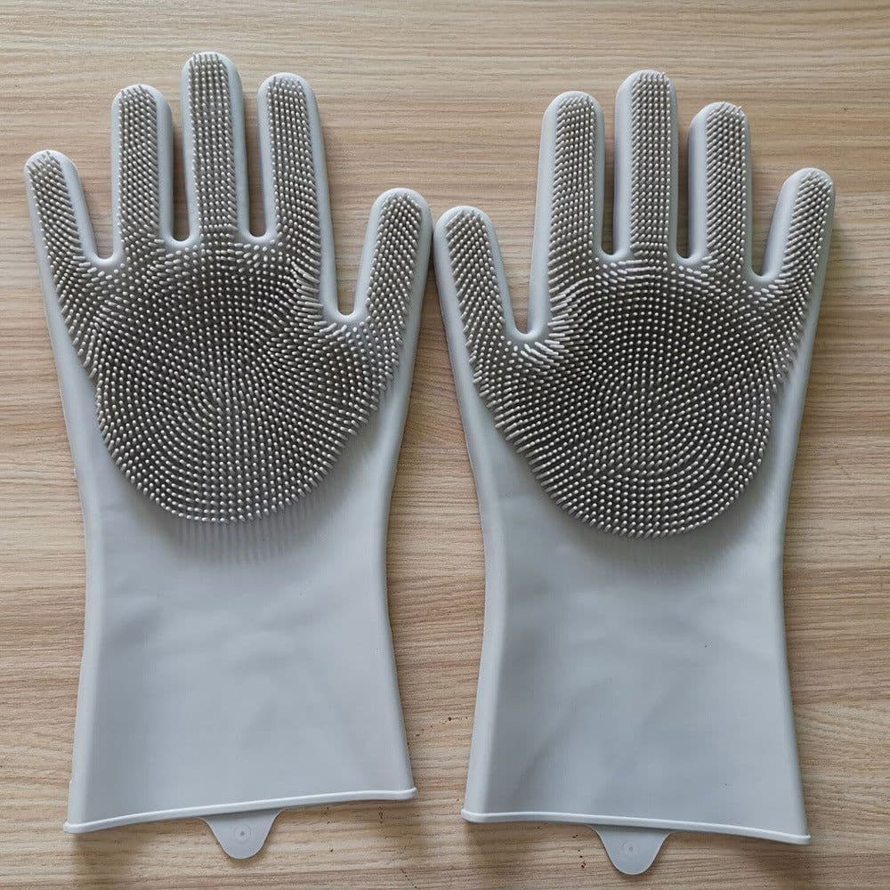 image-Silicone Cleaning Gloves - Grey, Heat Insulation, Multi-Purpose, One Size