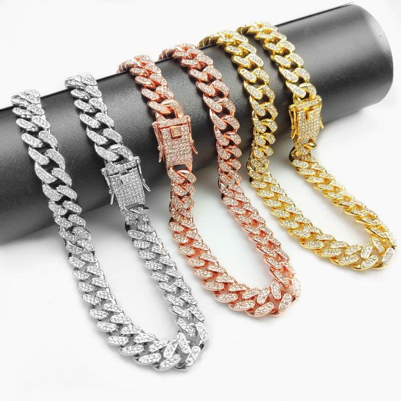 image-Chijomi Cuban Chain - 12mm Wide 75cm Rose Gold Alloy Necklace Unisex