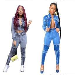 image-2020 European and American cross-border new Amazon trendy fashion stitching high waist tight-fitting flared women's denim trousers