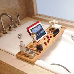 image-Bathtub Caddy Tray - Phone Tablet Holder