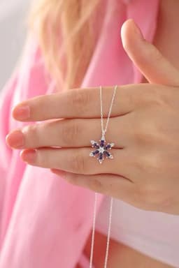 image-925 Sterling Silver Lotus Camellia Necklace with Amethyst Teardrop