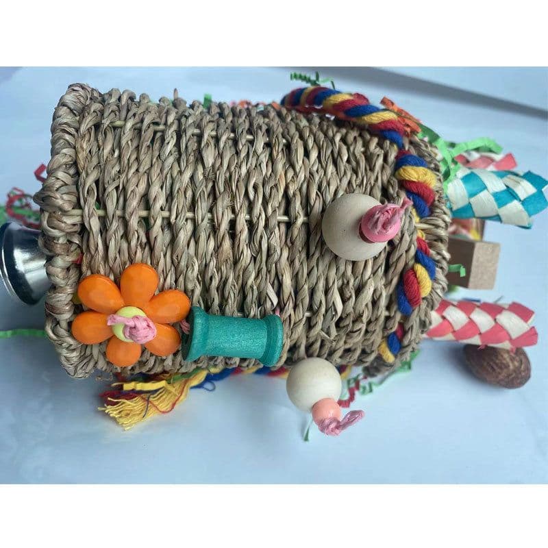 image-Large Parrot Halloween Shaped Chew Nut Colored Paper Grass Woven Puzzle Bird Toy