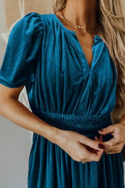 image-Red Dahlia Velvet Tiered Maxi Dress - Short Sleeve