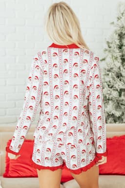 image-White Santa & Stripes Ruffle PJ Set