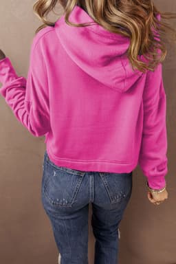 image-Dark Blue Cropped Hoodie Drop Shoulder Drawstring