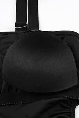image-Black Solid Square Neck Sleeveless Tankini Swimsuit