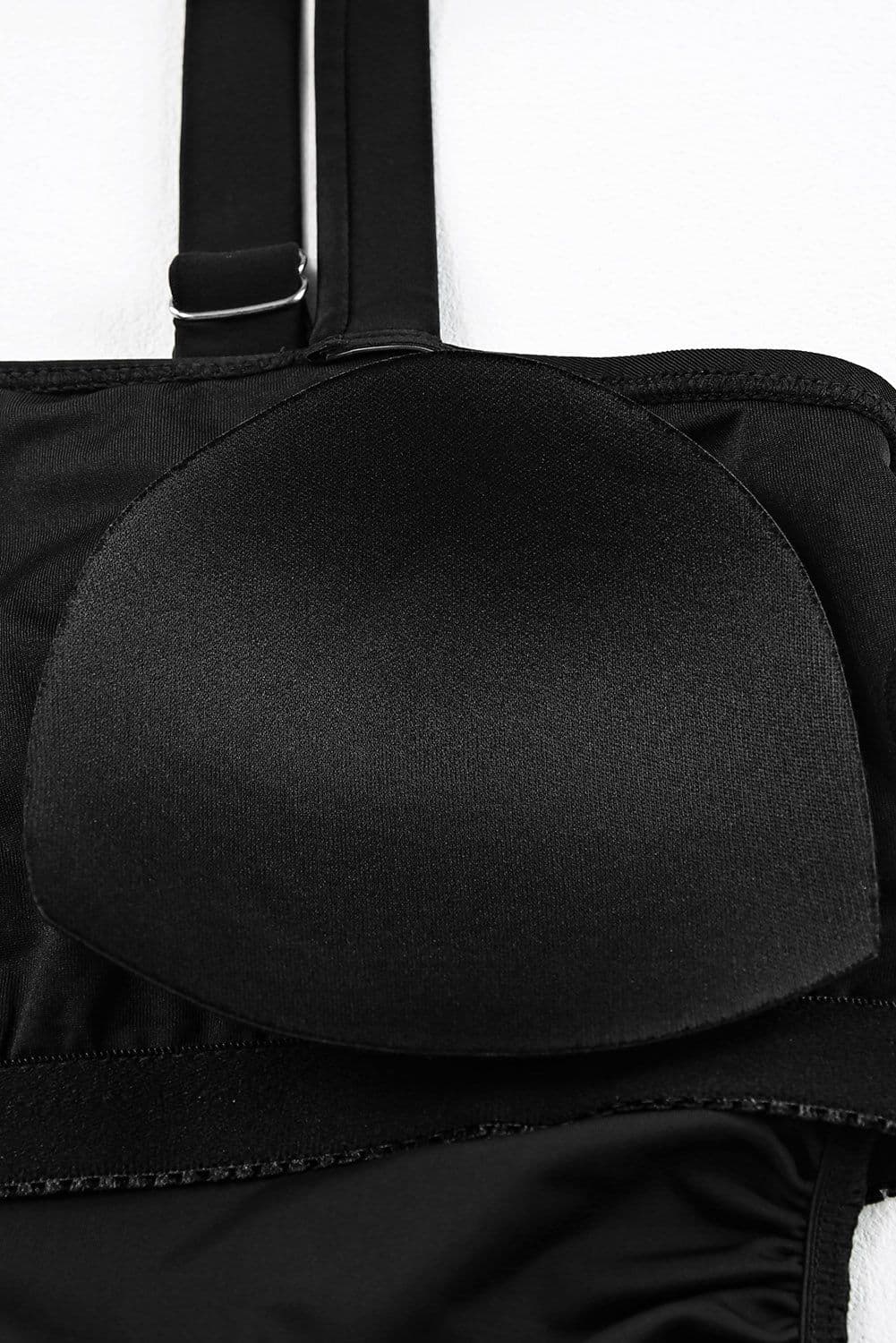 image-Black Solid Square Neck Sleeveless Tankini Swimsuit