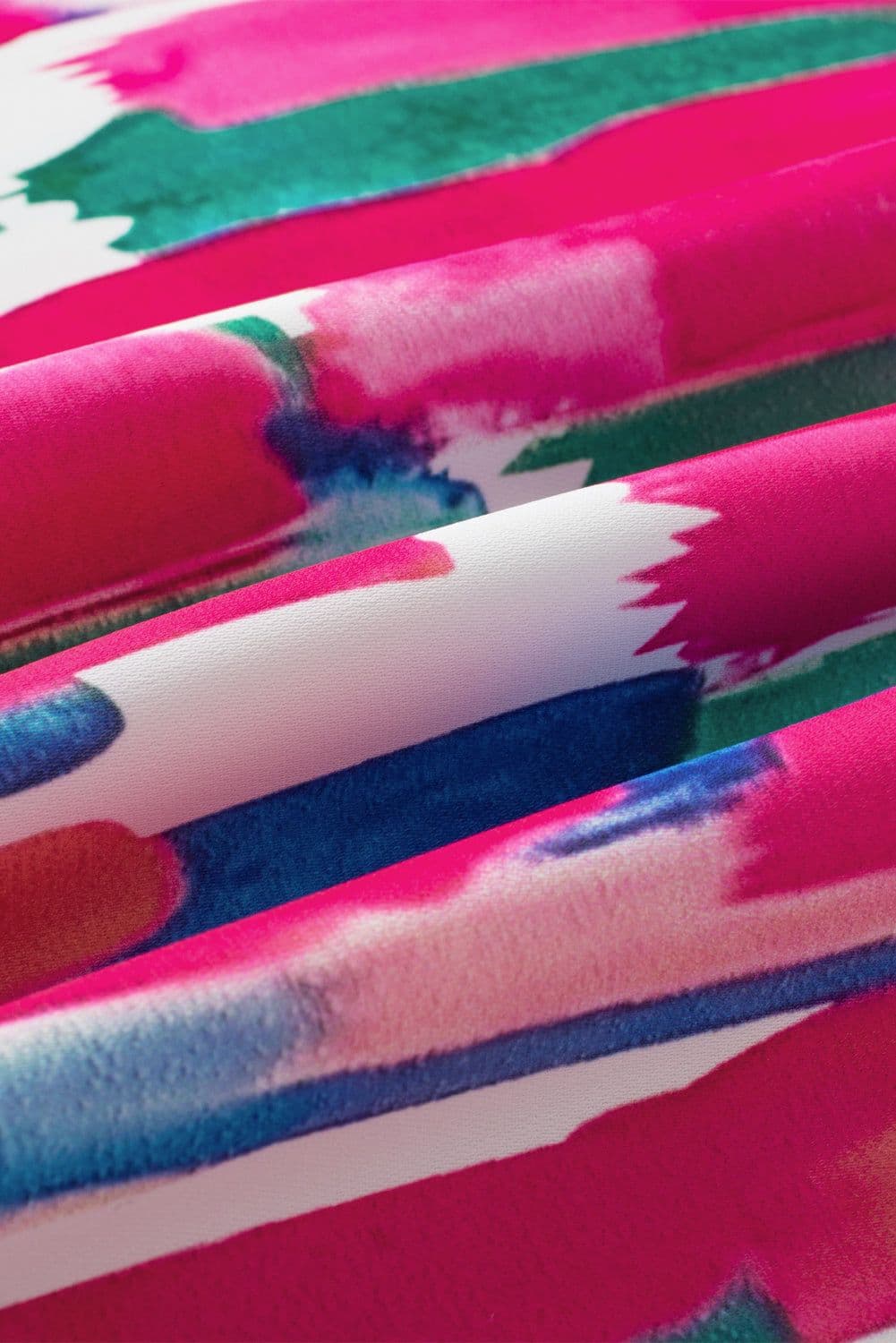 image-Rose Abstract Brush Print Ruffled Sleeve V Neck Blouse