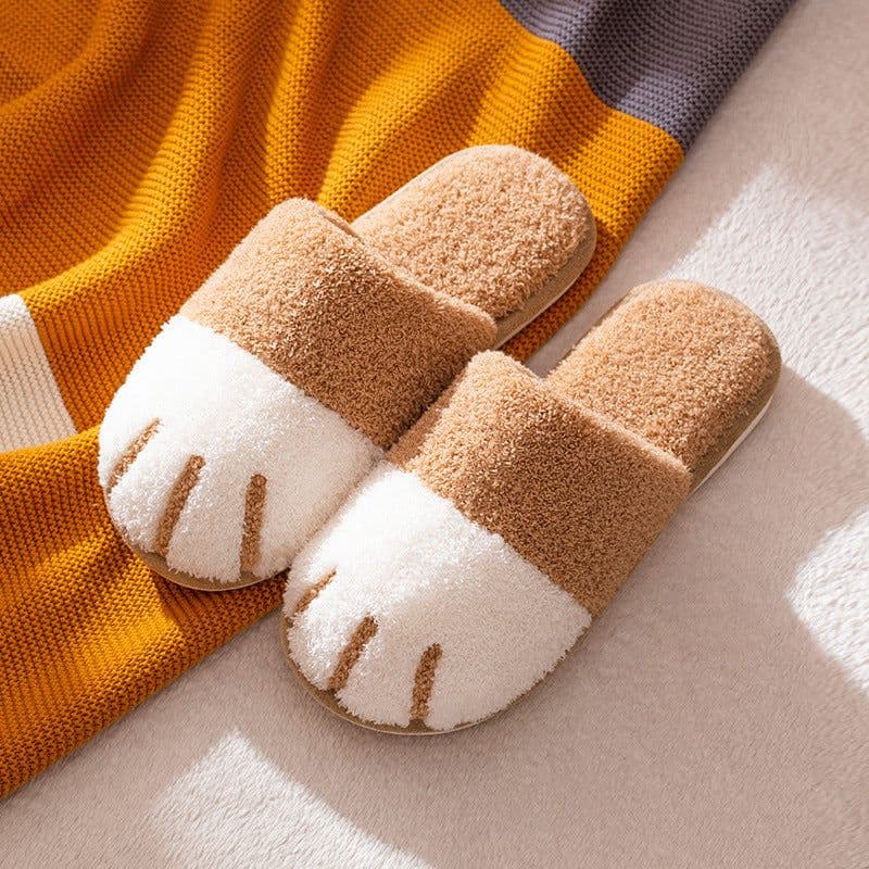 image-Youpu Plush Cat Paw Slippers - Light Gray Unisex 44-45