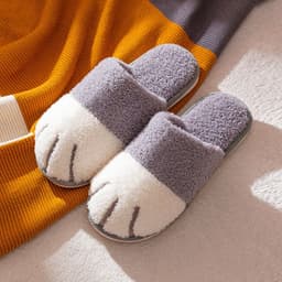 image-Youpu Plush Cat Paw Slippers - Light Gray Unisex 44-45