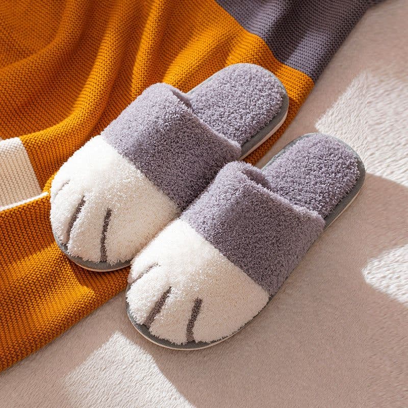 image-Youpu Plush Cat Paw Slippers - Light Gray Unisex 44-45