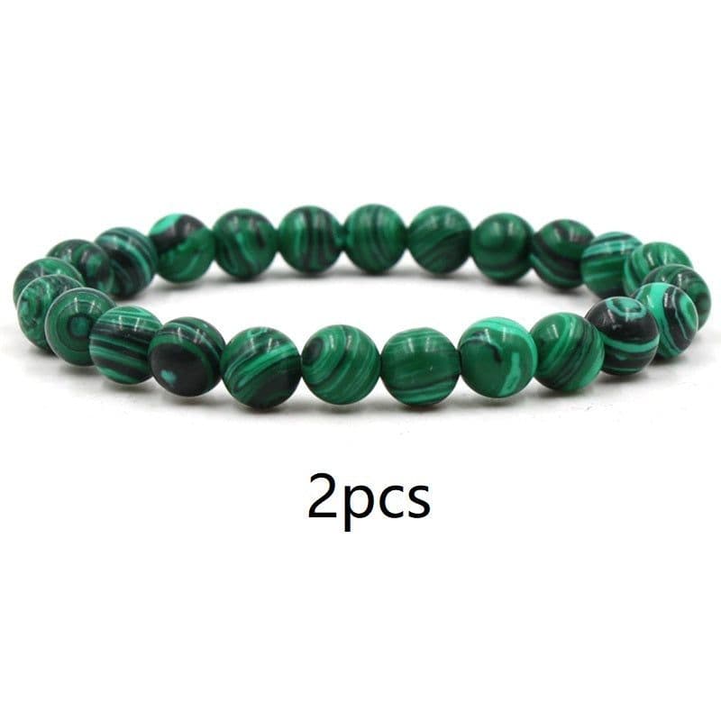 image-Classic Black Matte Green Malachite Bracelets Suitable Women Men Elastic Strand Jewelry