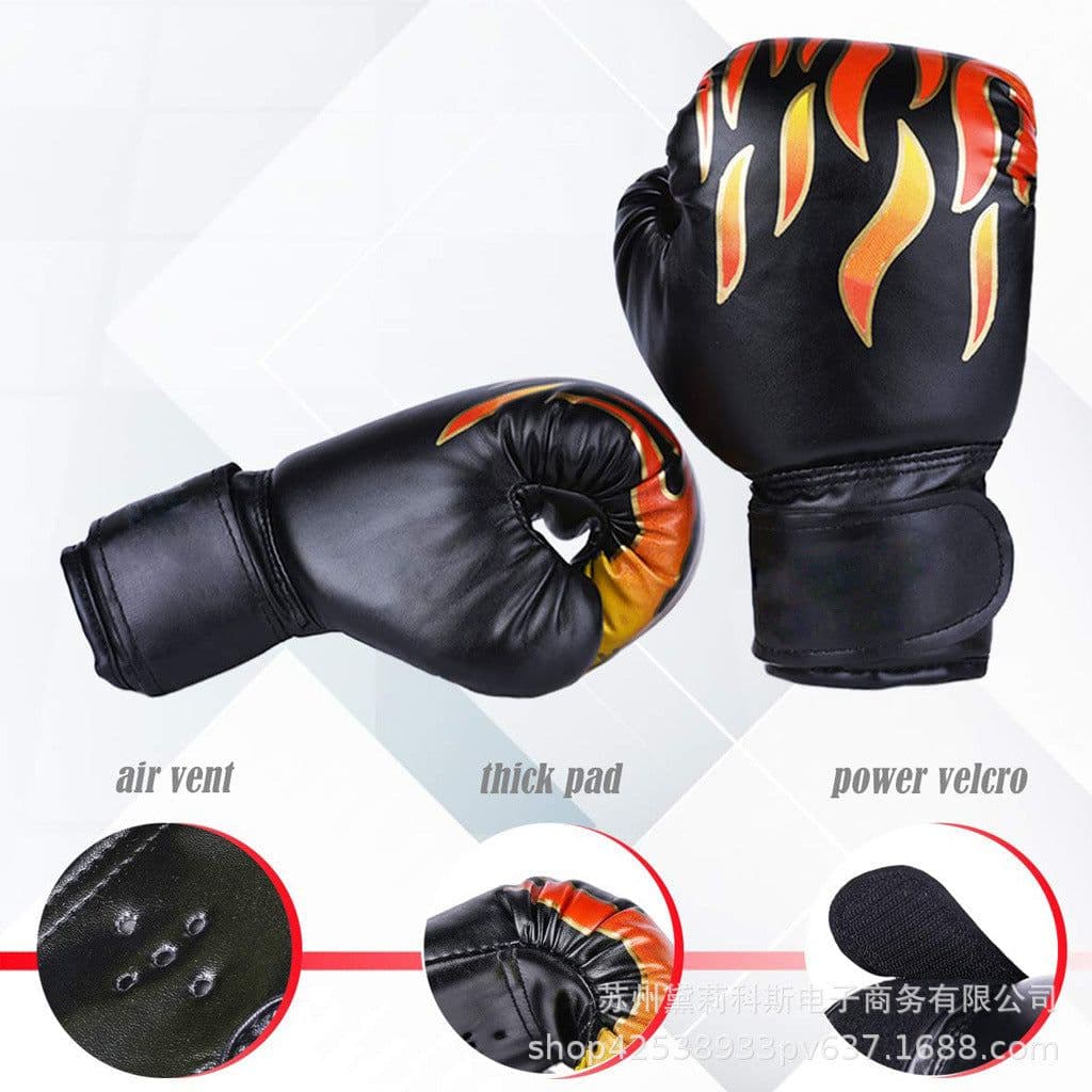 image-Customizable Flame Boxing Gloves for Kids & Adults - Durable Training Gloves