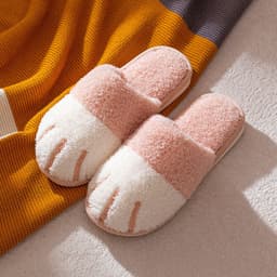 image-Youpu Plush Cat Paw Slippers - Light Gray Unisex 44-45