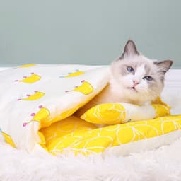 image-Japanese Cat Bed Warm Cat Sleeping Bag Deep Sleep Winter Removable Pet Dog Bed House Cats Nest Cushion with pillow