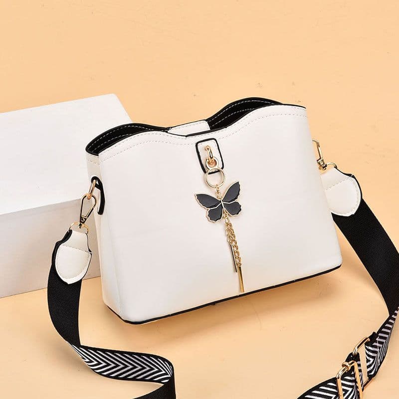 image-Women's PU Bucket Bag - Off White Messenger