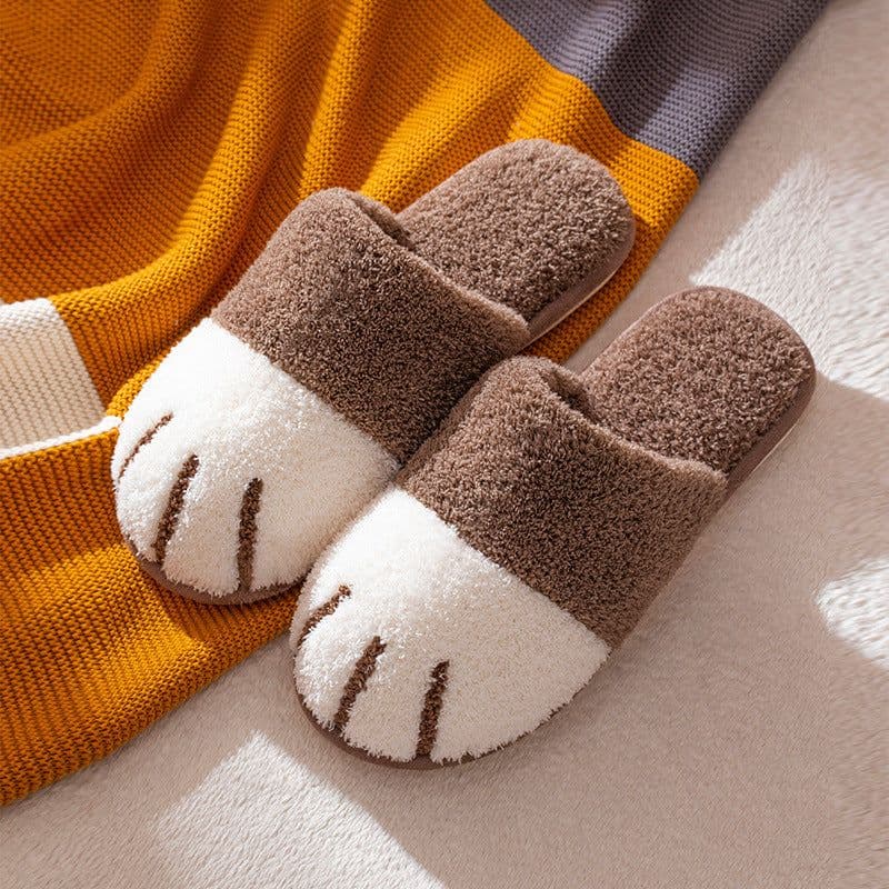 image-Youpu Plush Cat Paw Slippers - Light Gray Unisex 44-45
