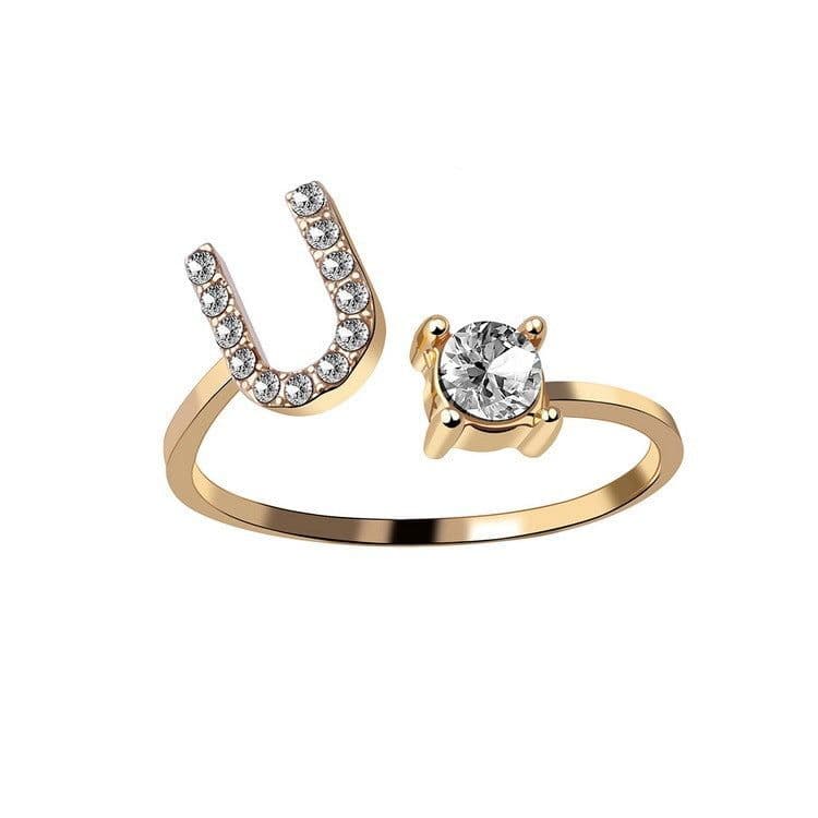 image-New Design Adjustable 26 Initial Letter Ring Fashion Jewelry For Women Simple Elegant Jewelry