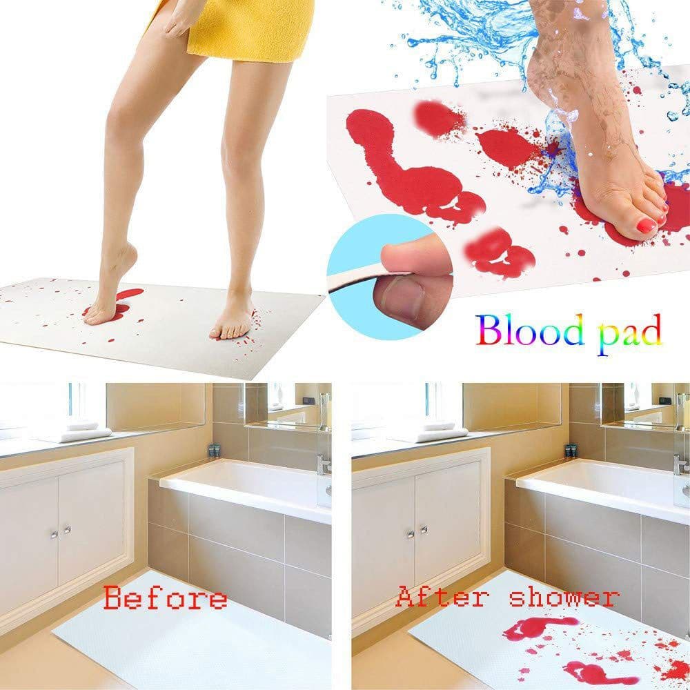 image-Color-changing bath mat Halloween foot mats Bloody bathroom color-changing floor mats turn red in water