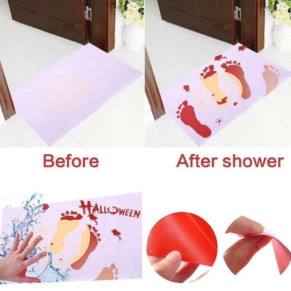 image-Color-changing bath mat Halloween foot mats Bloody bathroom color-changing floor mats turn red in water