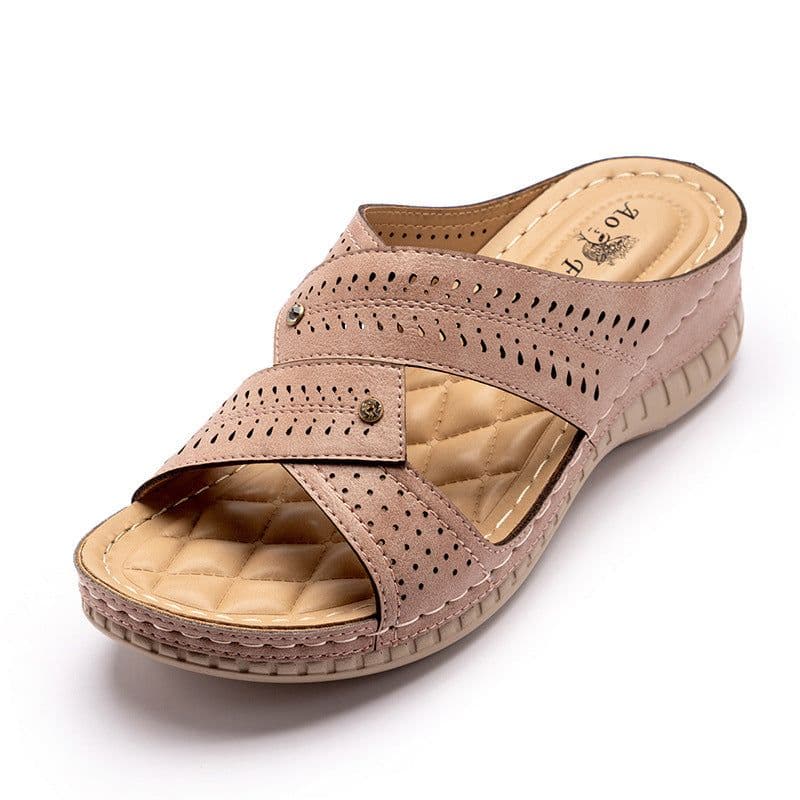 image-2022 new style sandals women's foreign trade explosion style wedge heel women's large size slippers cross-border mother shoes Roman style