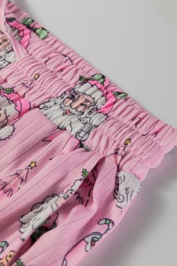 image-Pink Christmas Print Ruffled Ribbed Shirt & Pants 2 Piece PJ Set