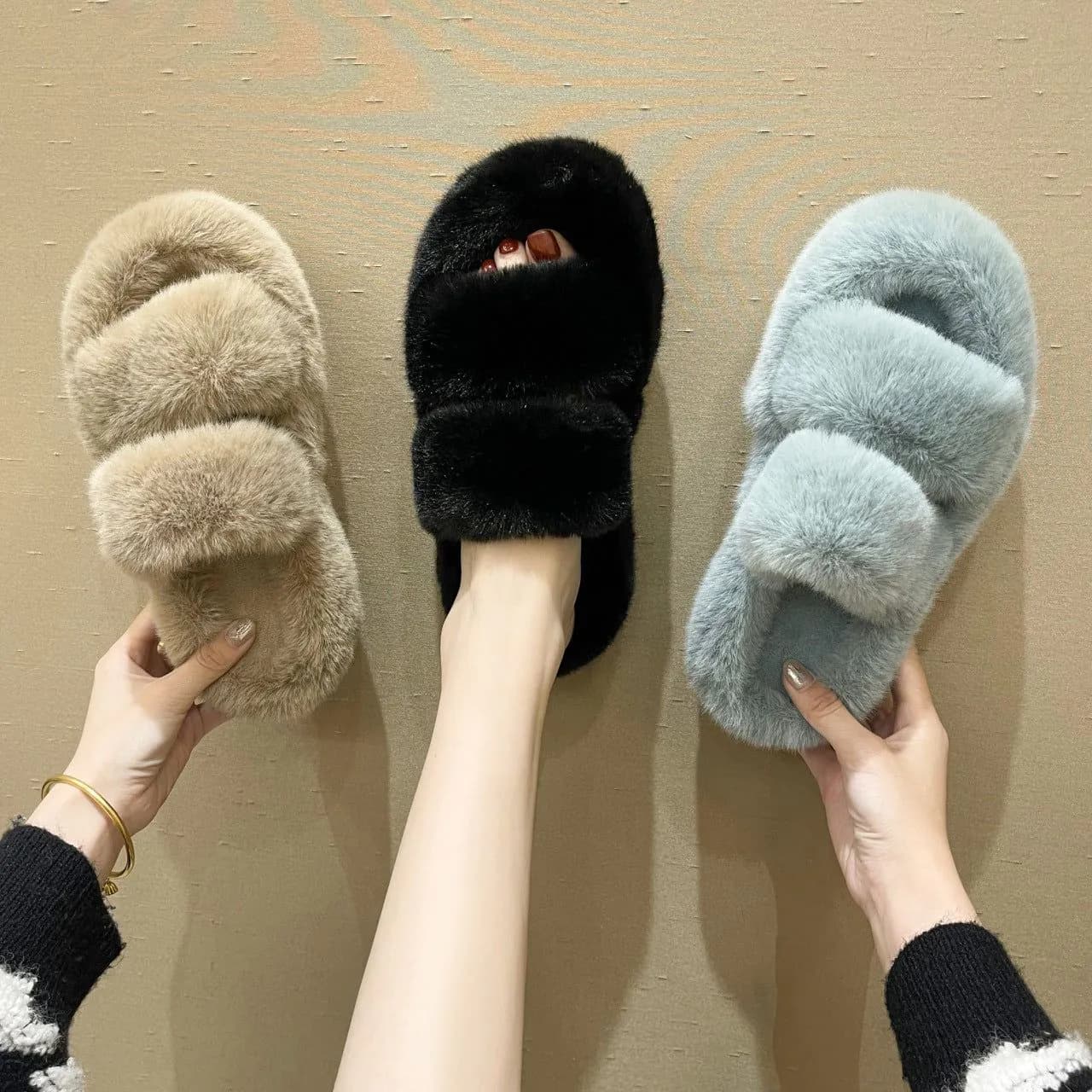 image-Fuzzy Slippers Women House Shoes Fluffy Bedroom Slippers