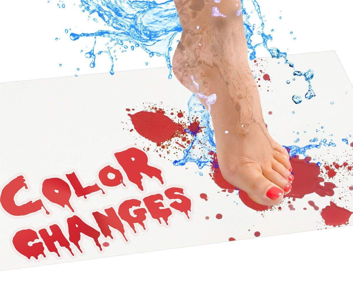 image-Color-changing bath mat Halloween foot mats Bloody bathroom color-changing floor mats turn red in water