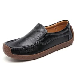 image-Women's Cowhide Loafers, Flat Heel, Casual Bean Shoes, Sizes 35-43, Low Top