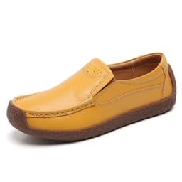 image-Women's Cowhide Loafers, Flat Heel, Casual Bean Shoes, Sizes 35-43, Low Top