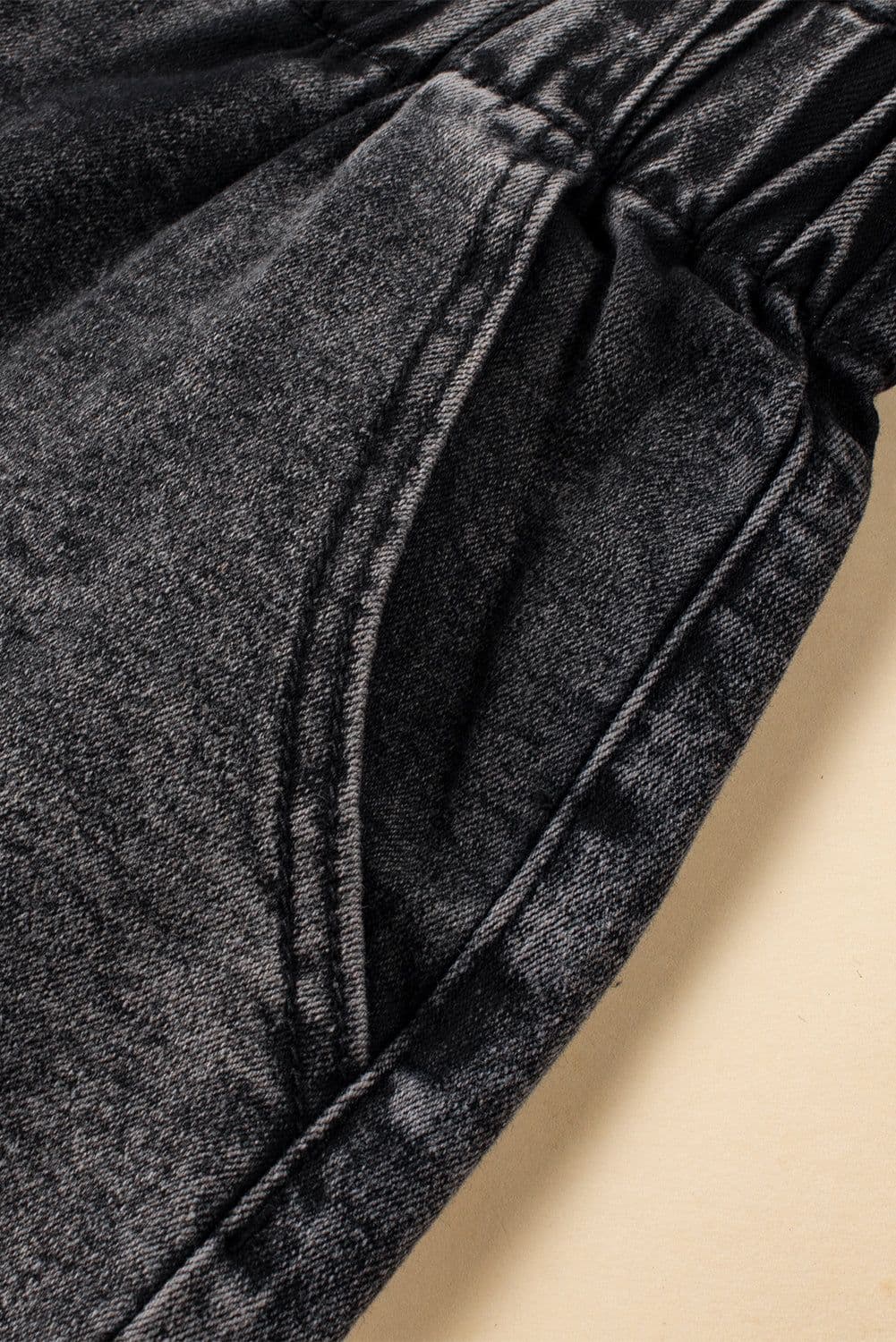 image-Vintage Washed Frilled High Waist Denim Shorts - Black (60 chars)