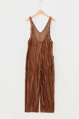 image-Chicory Coffee Velvet Jumpsuit Adjustable Straps