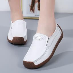 image-Women's Cowhide Loafers, Flat Heel, Casual Bean Shoes, Sizes 35-43, Low Top
