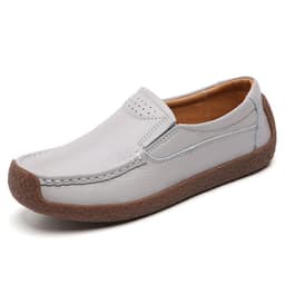 image-Women's Cowhide Loafers, Flat Heel, Casual Bean Shoes, Sizes 35-43, Low Top