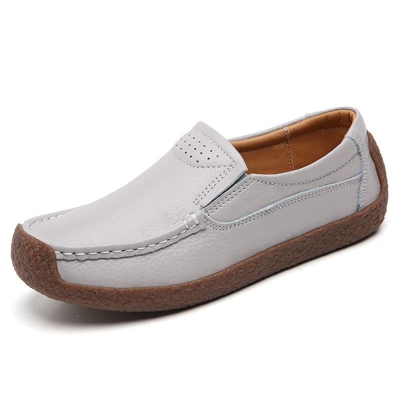 image-Women's Cowhide Loafers, Flat Heel, Casual Bean Shoes, Sizes 35-43, Low Top