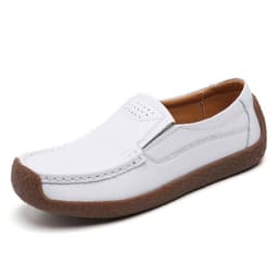 image-Women's Cowhide Loafers, Flat Heel, Casual Bean Shoes, Sizes 35-43, Low Top