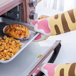 image-Microwave Long Cotton Gloves Cute Cat Paws Oven Insulation Gloves Heat Resistant Non-Slip Single Glove Kitchen Baking Supplies