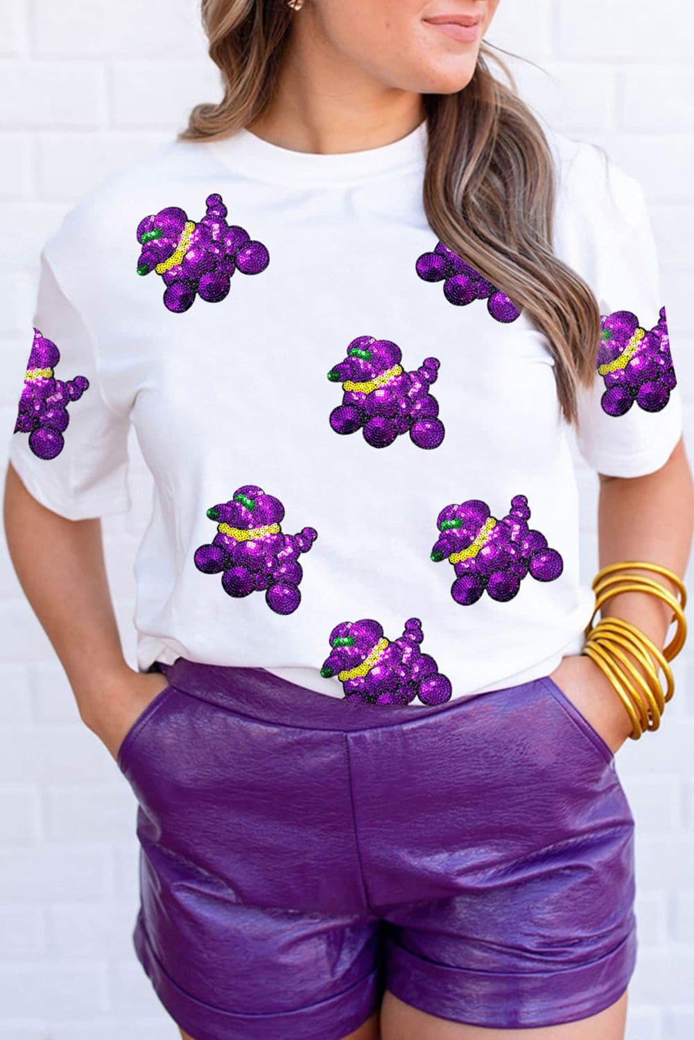 image-White Sequin Balloon Puppy Graphic Mardi Gras Tee
