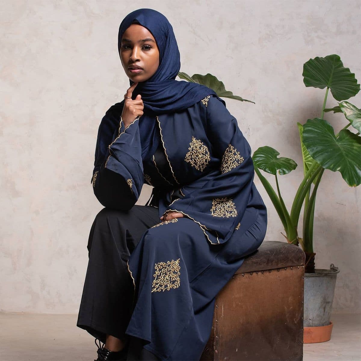 image-Women's Embroidered Cardigan - Blue 2XL Polyester