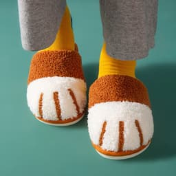 image-Youpu Plush Cat Paw Slippers - Light Gray Unisex 44-45