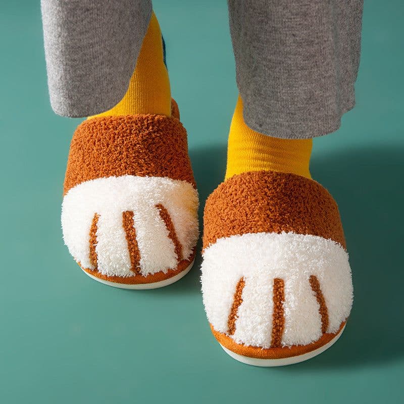 image-Youpu Plush Cat Paw Slippers - Light Gray Unisex 44-45