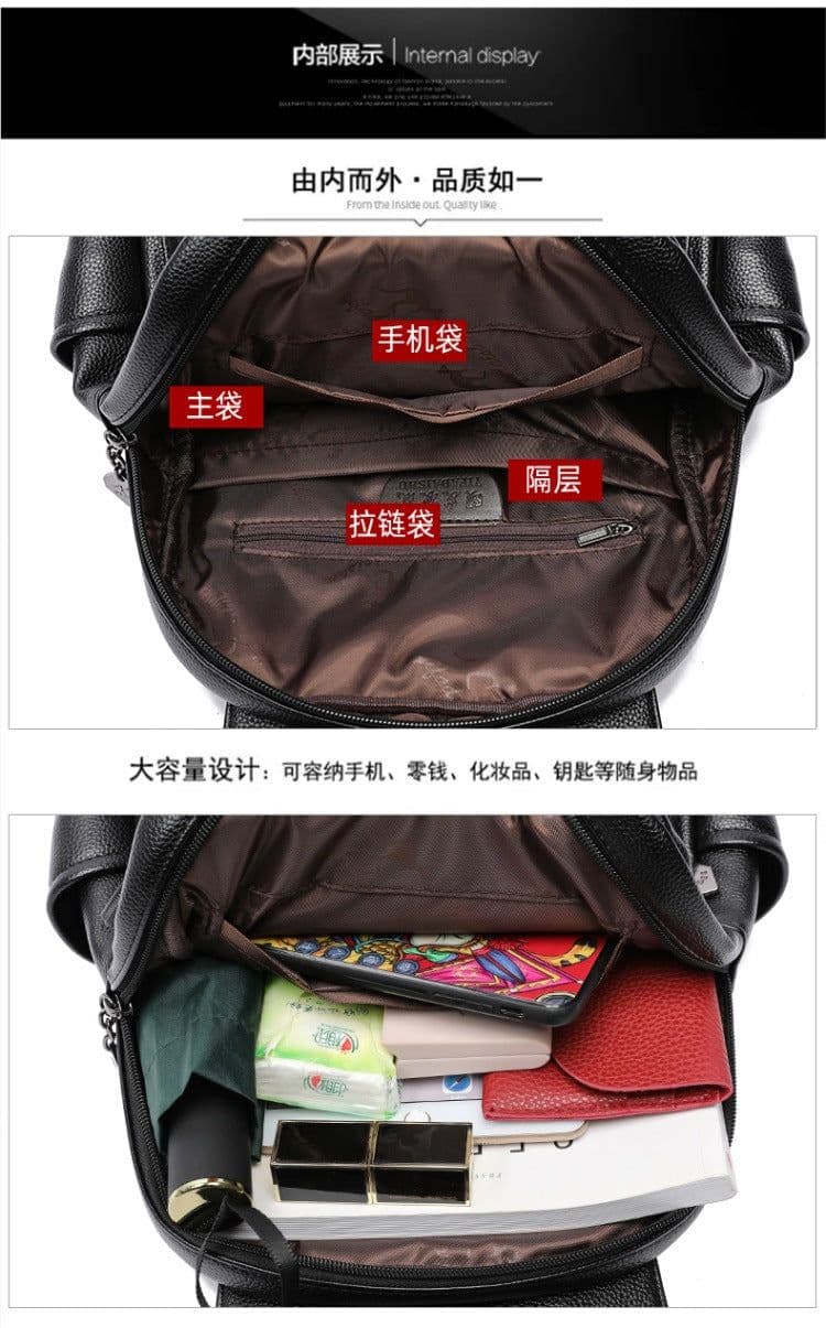 image-Women's Leather Backpack - 20-35L PU Korean Style