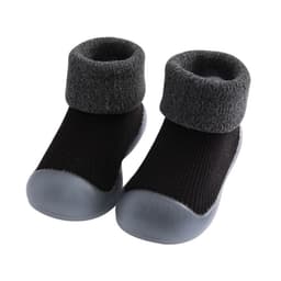 image-Toddler Slippers - Black Cotton Soft Sole