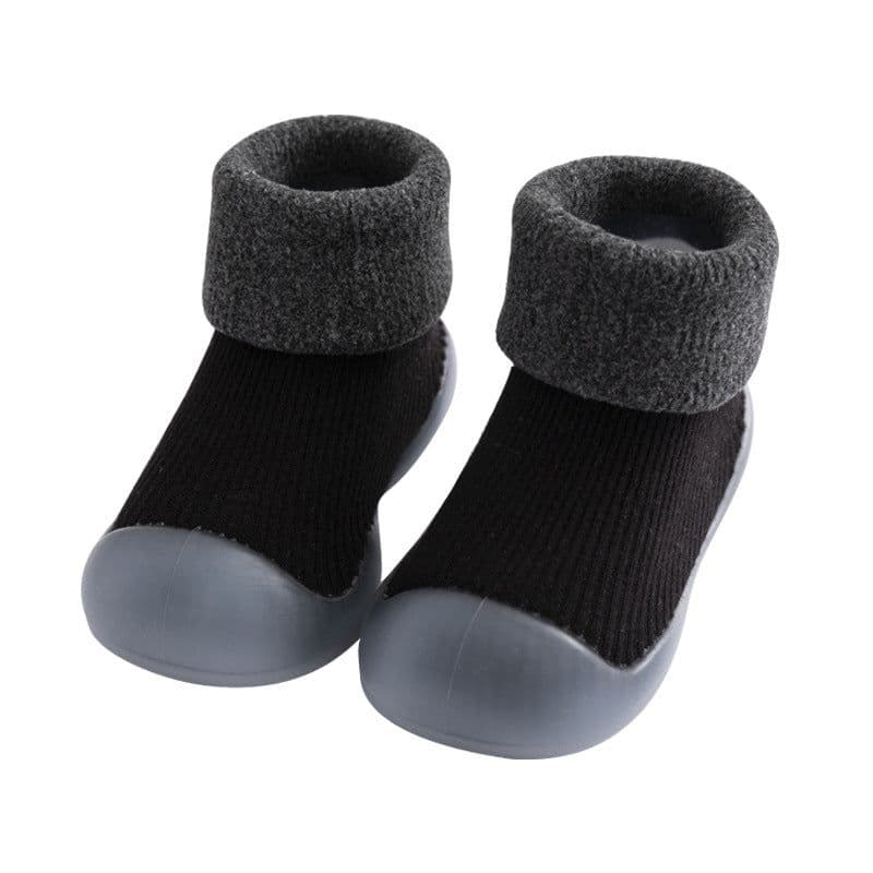 image-Toddler Slippers - Black Cotton Soft Sole