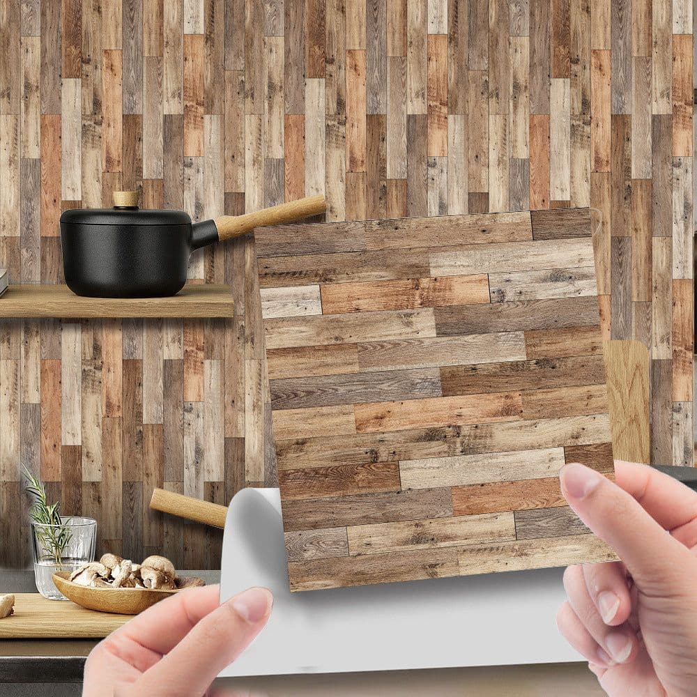 image-Imitation Wood Grain Tile Stickers 20x20cm PVC Modern Minimalist